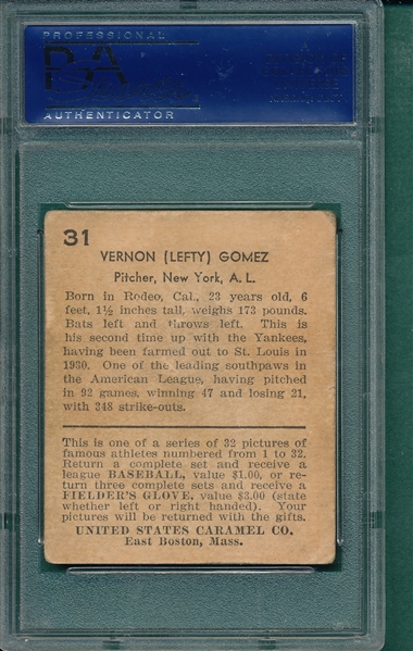 1932 U. S. Caramel #31 Lefty Gomez PSA 3 (MK)
