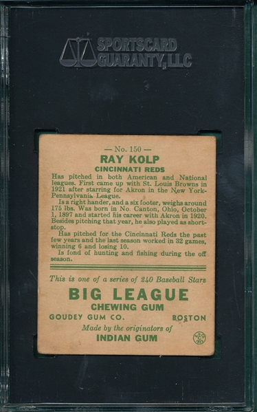 1933 Goudey #150 Ray Kolp SGC 40
