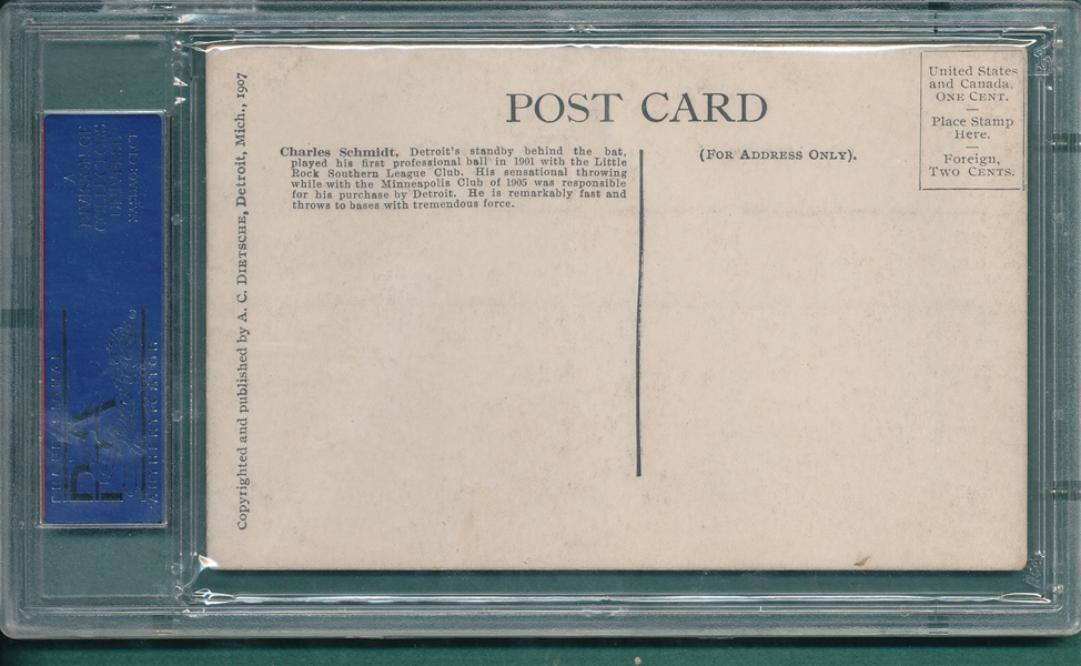 1907 Dietsche Post Cards, Schmidt, Tigers, PSA 4