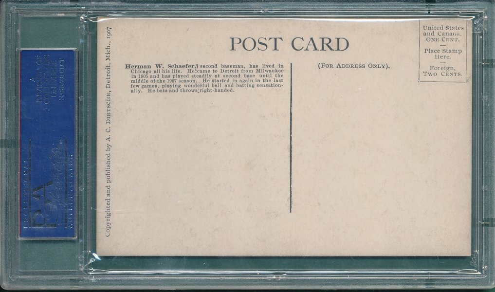 1907 Dietsche Post Cards, Schaefer, Tigers, PSA 5