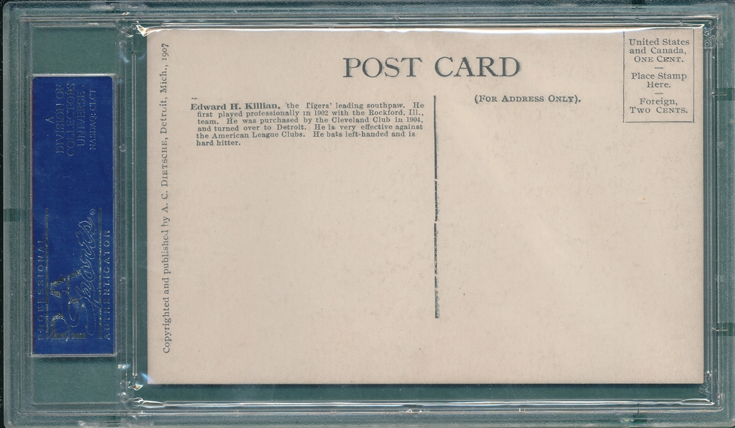 1907 Dietsche Post Cards, Killian, Tigers, PSA 5 