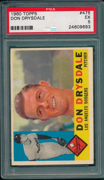 1960 Topps #475 Don Drysdale PSA 5