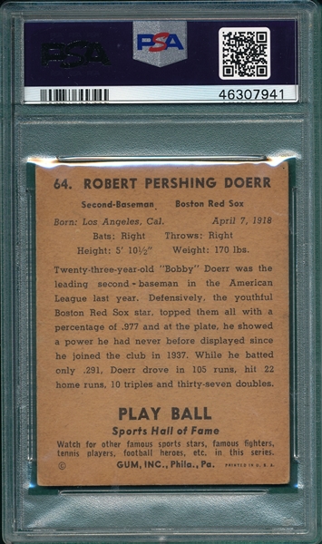 1941 Play Ball #64 Bobby Doerr PSA 3