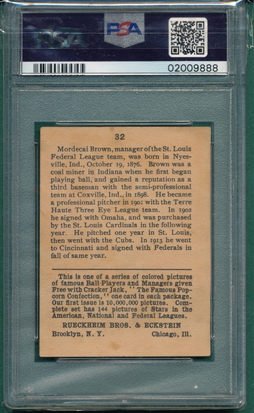 1914 Cracker Jack #32 Mordecai Brown PSA 5