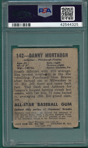 1948 Leaf #142 Danny Murtaugh PSA 2 *SP* *Rookie*