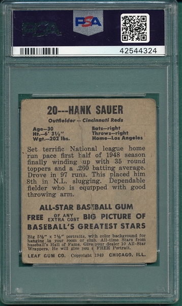 1948 Leaf #20 Hank Sauer PSA 1.5 *SP* *Rookie*