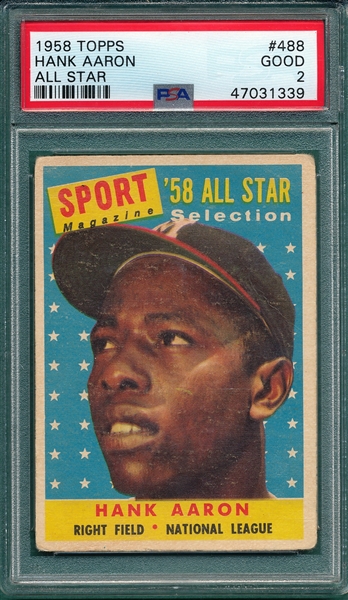 1958 Topps #488 Hank Aaron, AS, PSA 2