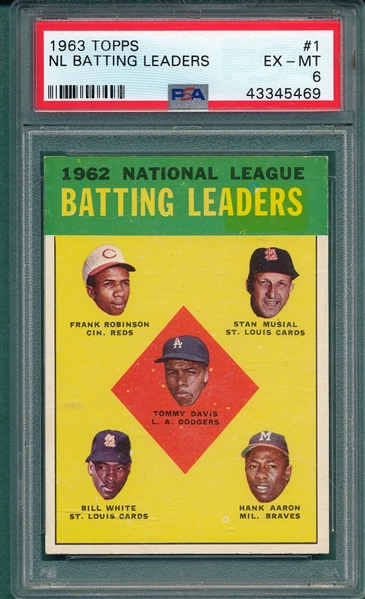 1963 Topps #1 NL Batting Leaders W/ Musial & Aaron, PSA 6