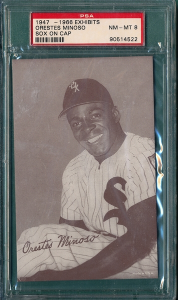 1947-66 Exhibits Minoso, Sox On Cap, PSA 8
