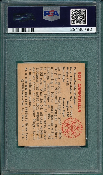 1950 Bowman #75 Roy Campanella PSA 5