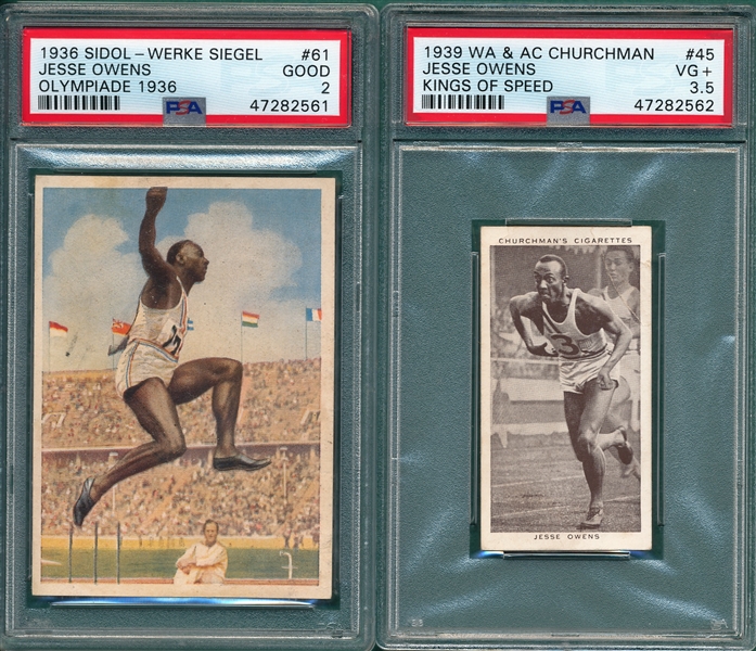 1936 Sidol-Werke Jesse Owens & 1939 W.A. & A.C. Churchman #45 Jesse Owens, Lot of (2), PSA