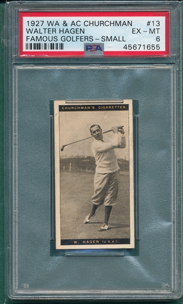 1927 W.A. & A.C. Churchman #13 Walter Hagen, Famous Golfers, Small, PSA 6