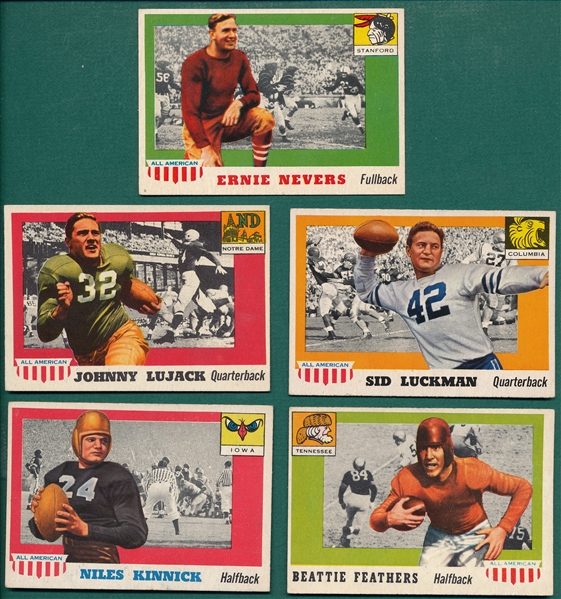 1955 Topps All American FB Lot of (5) W/ #56 Nevers