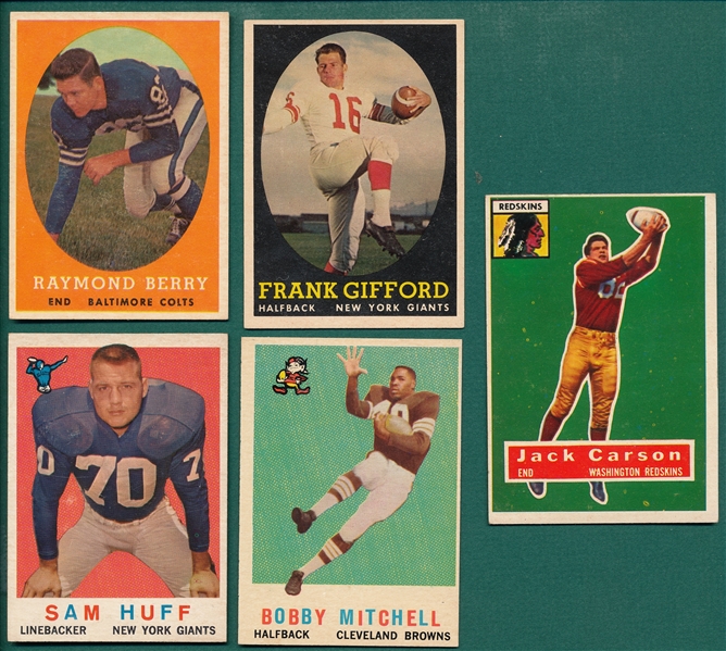 1956-59 Topps FB Lot of (5) W/ '59 Mitchell, Rookie