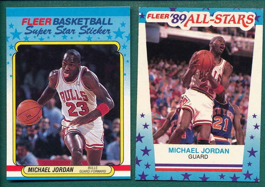 1988 & 89 Fleer BSKT Stickers Michael Jordan, Lot of (2)