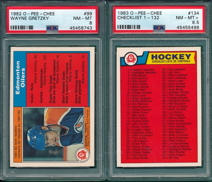 1982-83 O-Pee-Chee Lot of (6) W/ #99 Gretzky PSA 8