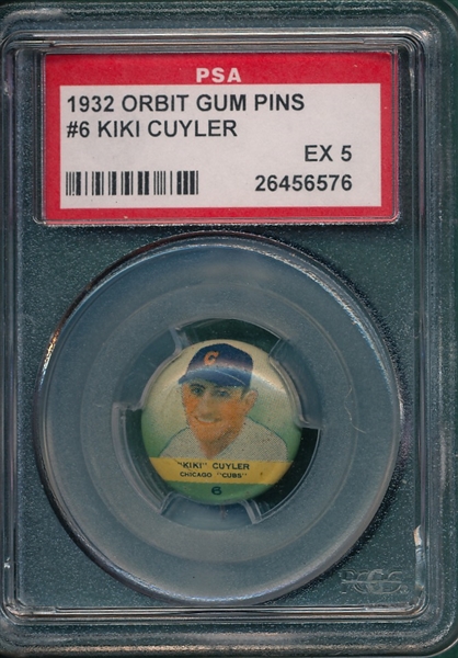 1932 Orbit Gum Pins #6 Kiki Cuyler PSA 5