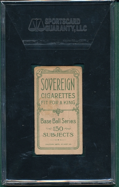 1909-1911 Walter Johnson, Portrait, Sovereign Cigarettes, SGC 10