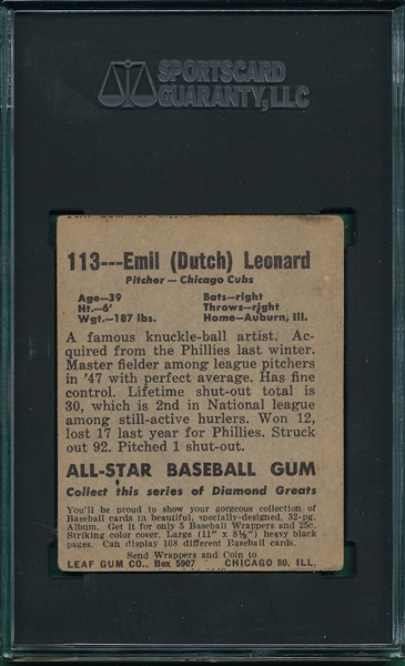 1948 Leaf #113 Emil Leonard SGC 2 *SP*