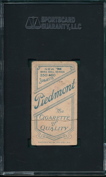 1909-1911 T206 Chase, Dark Cap,Piedmont Cigarettes SGC Authentic *Factory 42*