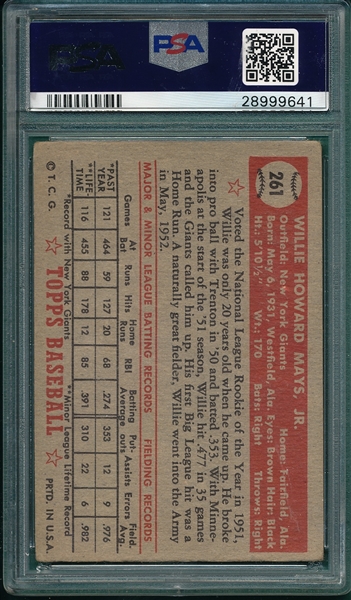 1952 Topps #261 Willie Mays PSA 2.5
