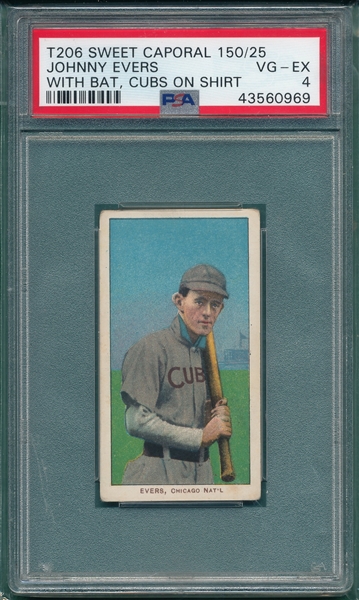1909-1911 T206 Evers, Cubs On Shirt, Sweet Caporal Cigarettes PSA 4 *Factory 25*