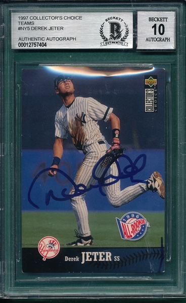 1997 Collector's Choice Teams #NY 5 Derek Jeter, Signed, Beckett Auto 10