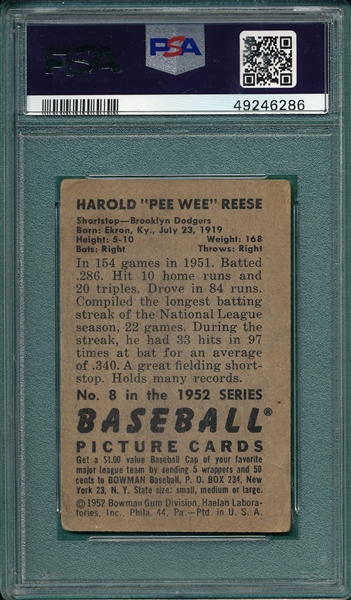 1952 Bowman #8 Pee Wee Reese PSA 1.5