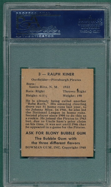 1948 Bowman #3 Ralph Kiner PSA 7 *Rookie*
