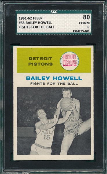 1961 Fleer Basketball #55 Bailey Howell, IA, SGC 80