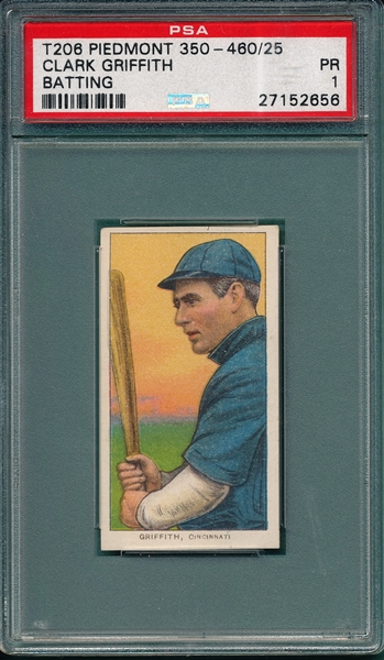 1909-1911 T206 Griffith, Batting, Piedmont Cigarettes PSA 1 *Presents Better*