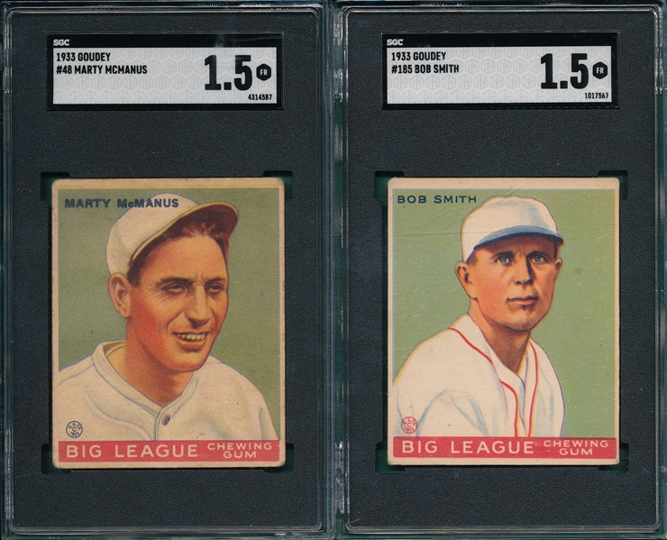 1933 Goudey #48 McManus & #185 Bob Smith, Lot of (2), SGC 1.5