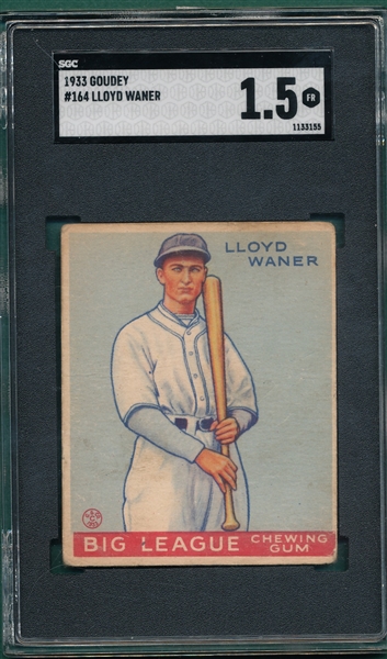 1933 Goudey #164 Lloyd Waner SGC 1.5