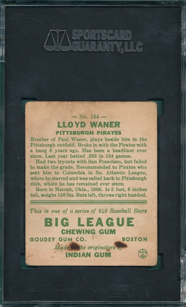 1933 Goudey #164 Lloyd Waner SGC 1.5