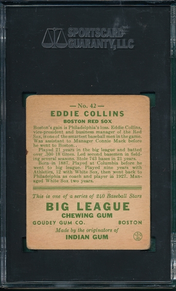1933 Goudey #42 Eddie Collins SGC 2.5