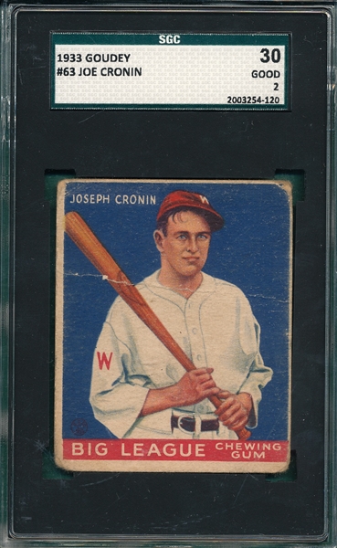 1933 Goudey #63 Joe Cronin SGC 30