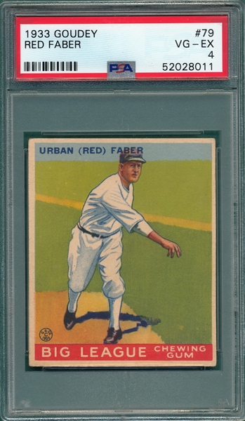 1933 Goudey #79 Red Faber PSA 4
