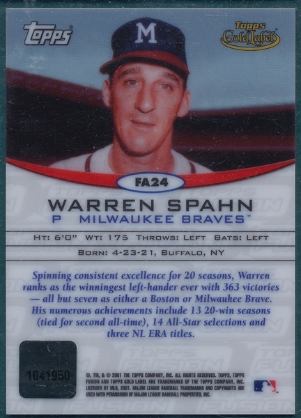 2001 Topps Fusion Autograph Warren Spahn