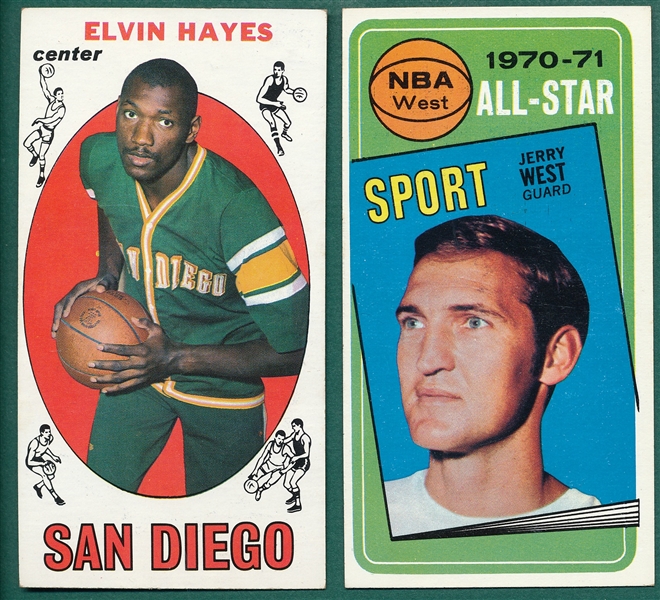 1969 Topps Basketball #75 Elvin Hayes, Rookie, & 1970 #107 Jerry West, AS, Lot of (2)