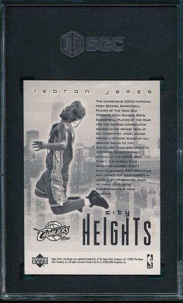 2003 Upper Deck Lebron James Redemption City Heights SGC 9 *MINT*