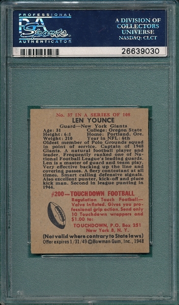 1948 Bowman FB #37 Len Younce PSA 7