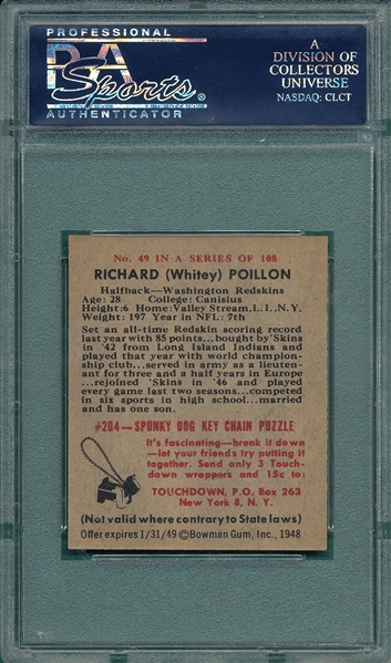 1948 Bowman FB #49 Dick Poillon PSA 7