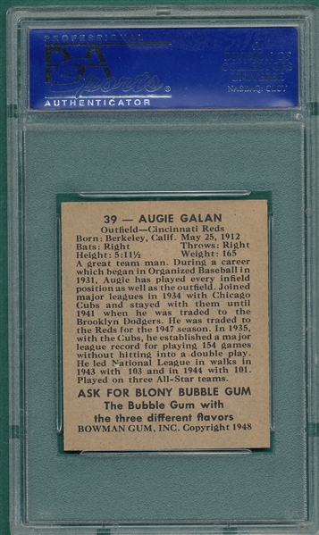 1948 Bowman #39 Augie Galan PSA 8 