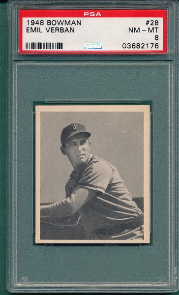 1948 Bowman #28 Emil Verban PSA 8 *SP*