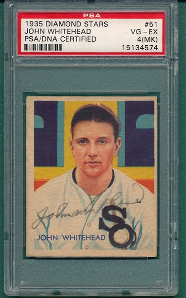 1934-36 Diamond Stars #51 John Whitehead PSA/DNA Authentic *Signed*