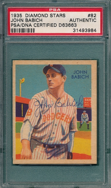 1934-36 Diamond Stars #82 John Babich PSA/DNA Authentic *Signed*
