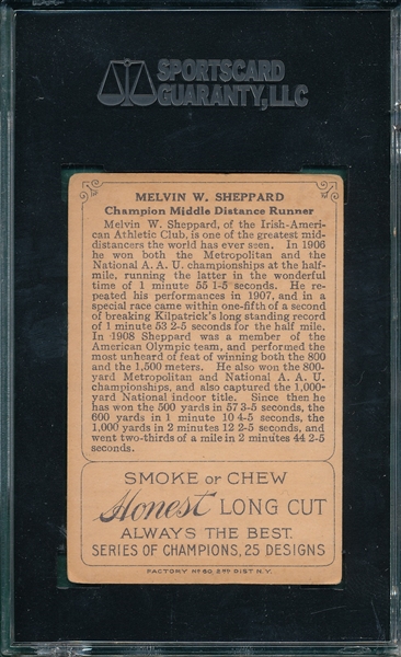 1912 T227 Melvin W. Sheppard Honest Long Cut SGC 3