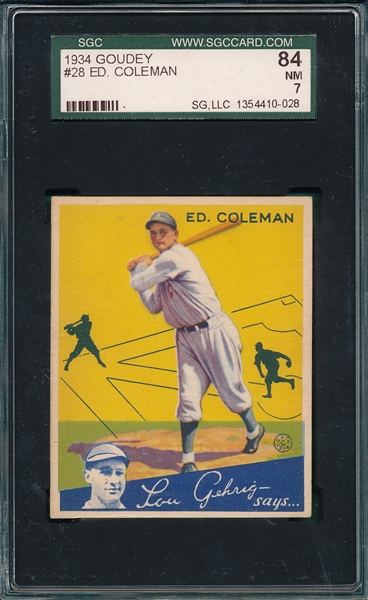 1934 Goudey #28 Ed Coleman SGC 84