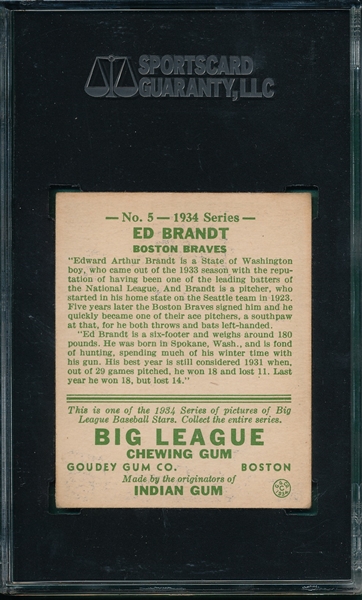 1934 Goudey #5 Ed Brandt SGC 60