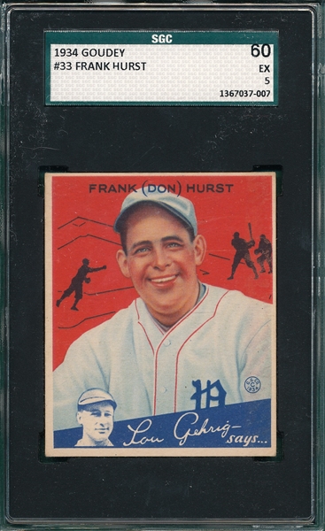 1934 Goudey #33 Frank Hurst SGC 60